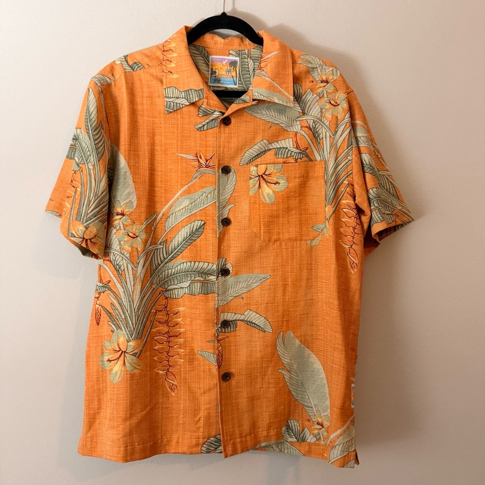 100% Silk Margaritaville Orange Tropical Print Shirt